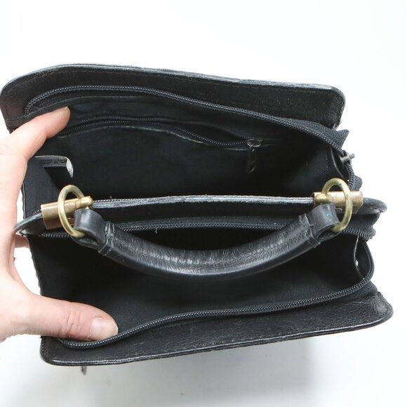 Vintage Leather Top Handle Black Handbag Satchel Purse Classic Retro Mod Classic - Picture 10 of 12